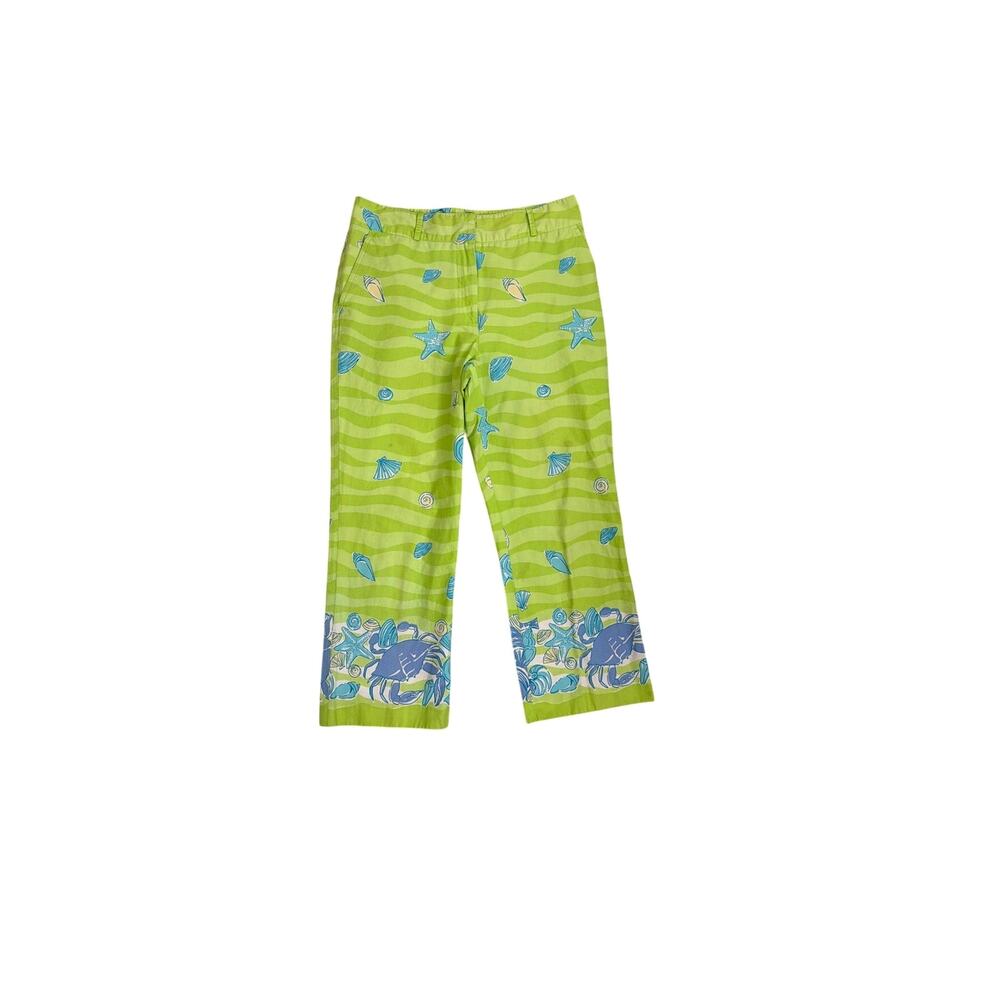Lilly Pulitzer Straight Lightweight Capris Green Seashell Cropped Pants Size 8